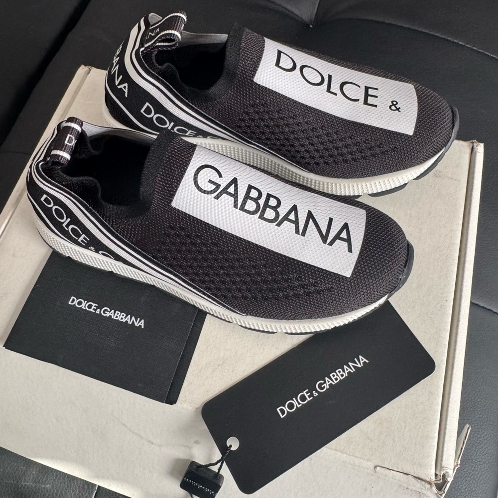 Dolce & Gabbana Kid’s Black and White Slip-On Sneakers